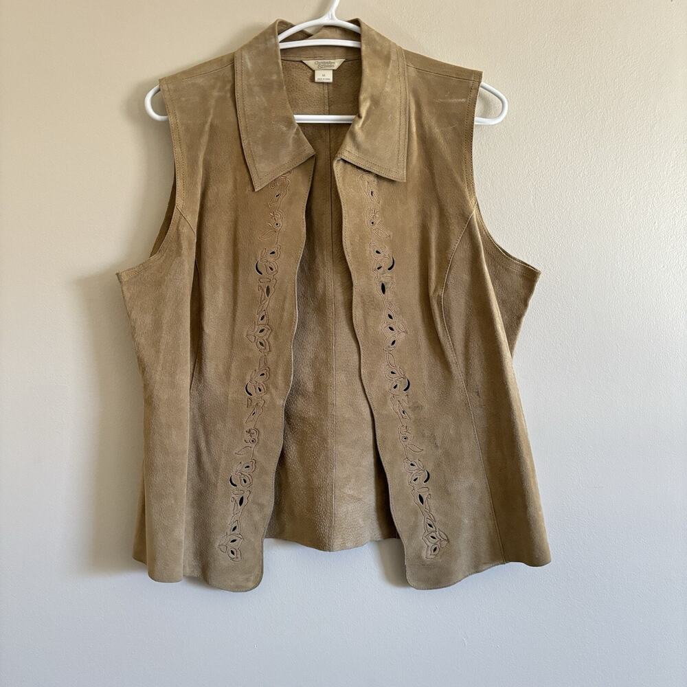 Christopher & Banks Genuine Pig Leather Vest Brown Floral Western Size Medium